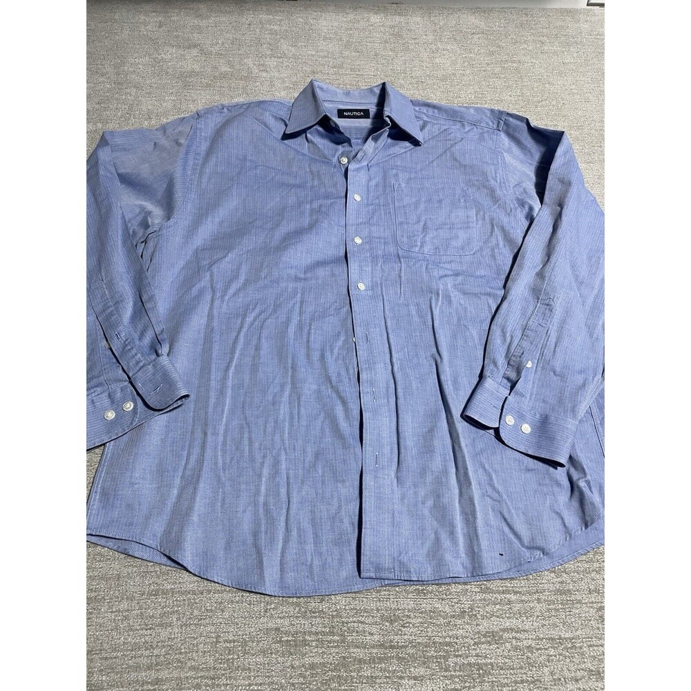 Nautica Shirt Men’s 17 1/2 Blue Button Down Long Sleeve Collard 34/35